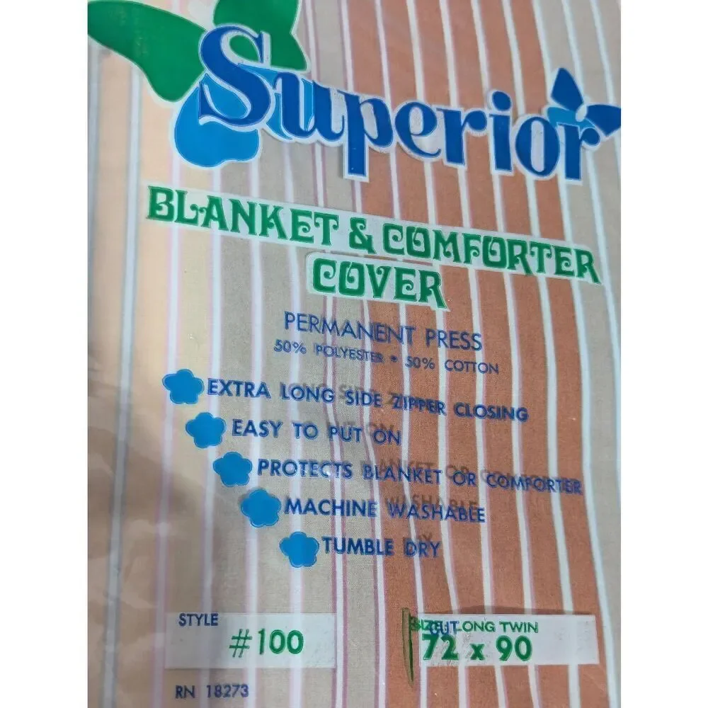 Vintage Superior Multi-Color Stripe Perm Press Zip Close Blanket & Comforter Cov